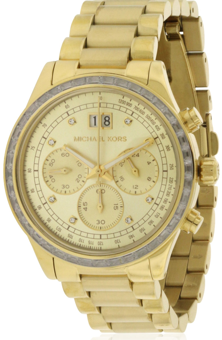  Shop Authentic Michael Kors Brinkley Diamonds Gold Dial Gold Steel Strap Watch for Women - MK6187 - Luxxuri