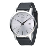  Shop Authentic Calvin Klein City Date Silver Dial Black Leather Strap Watch for Men - K2G2G1C6 - Luxxuri