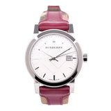  Shop Authentic Burberry The City White Dial Haymarket Pink Leather Strap Watch for Women - BU9149 - Luxxuri