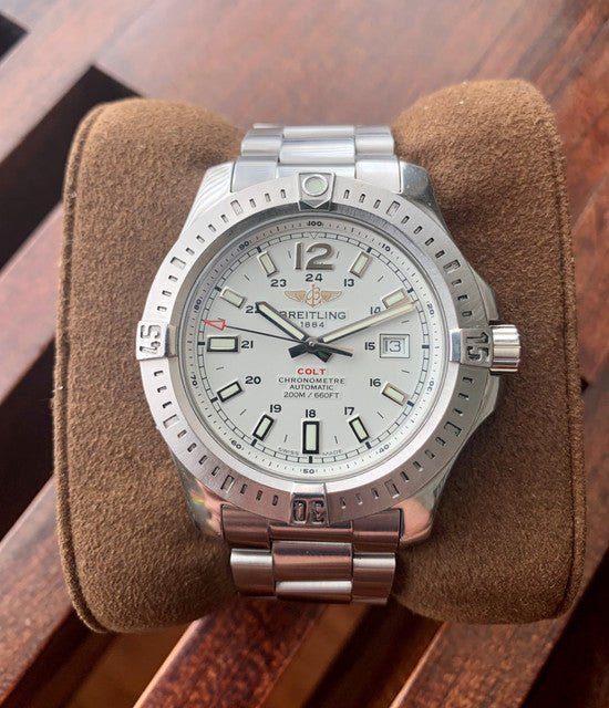  Shop Authentic Breitling Colt Automatic Silver Dial Black Leather Mens Watch - A1738811/G791/173A - Luxxuri