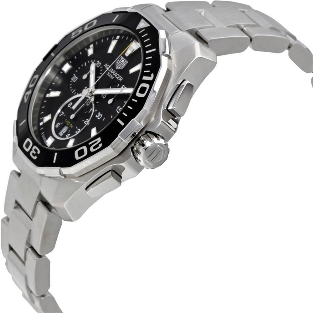  Shop Authentic Tag Heuer Aquaracer Quartz Chronograph Black Dial Silver Steel Strap Watch for Men - CAY111A.BA0927 - Luxxuri