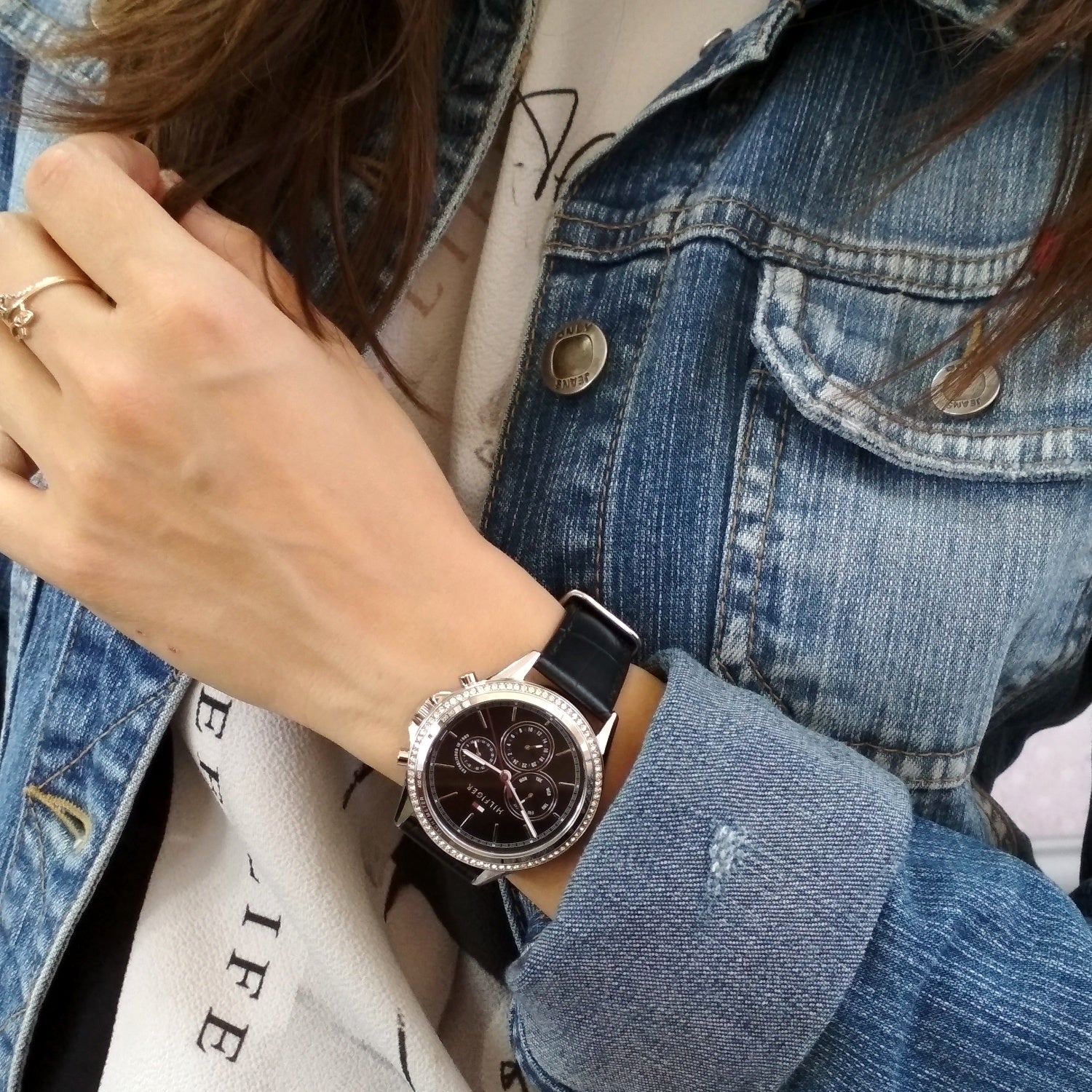  Shop Authentic Tommy Hilfiger Ari Diamonds Black Dial Black Leather Strap Watch for Women - 1781981 - Luxxuri