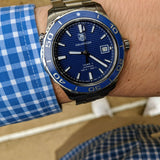  Shop Authentic Tag Heuer Aquaracer Calibre 5 Automatic Blue Dial Silver Steel Strap Watch for Men - WAK2111.BA0830 - Luxxuri