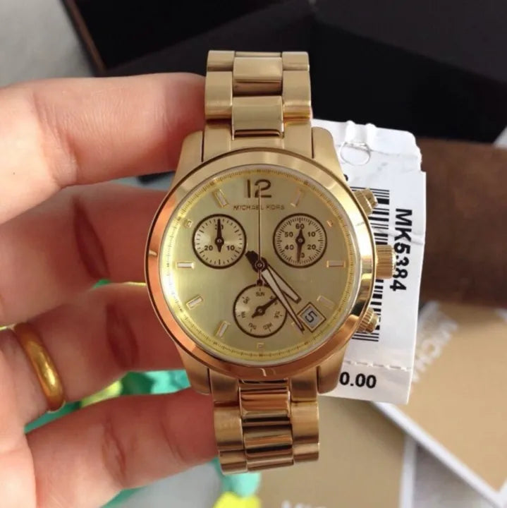  Shop Authentic Michael Kors Runway Gold Dial Gold Steel Strap Watch for Women - MK5384 - Luxxuri