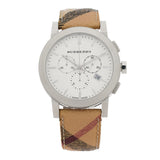  Shop Authentic Burberry The City Chronograph White Dial Haymarket Leather Strap Watch For Men - BU9360 - Luxxuri