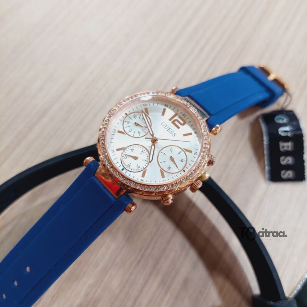  Shop Authentic Guess Solstice Diamonds Silver Dial Blue Rubber Strap Watch for Women - GW0113L3 - Luxxuri