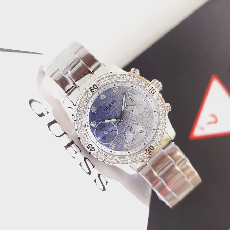  Shop Authentic Guess Confetti Diamonds Blue Dial Silver Steel Strap Watch for Women - W0774L6 - Luxxuri