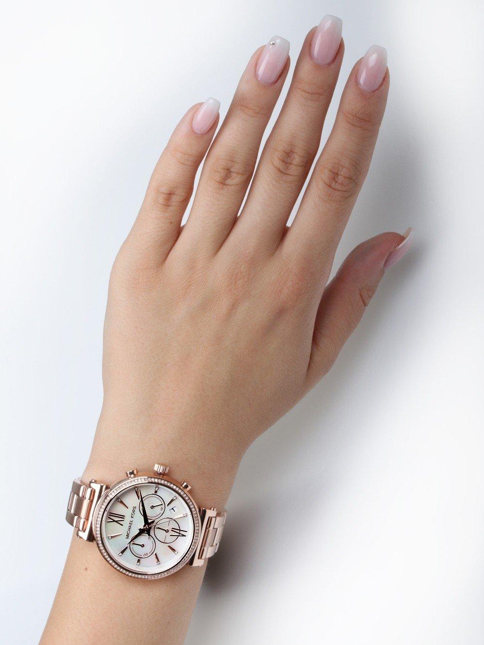 Michael Kors Sofie Chronograph Mother of Pearl White Dial Rose Gold Steel Strap Watch For Women - MK6576