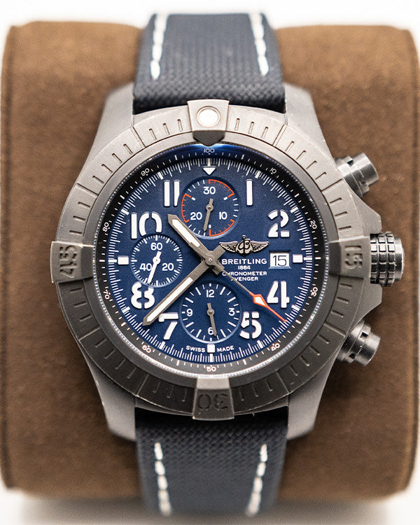 Breitling Super Avenger Chronograph 48 Night Mission Blue Dial Blue Leather Strap Watch for Men - V13375101C1X2