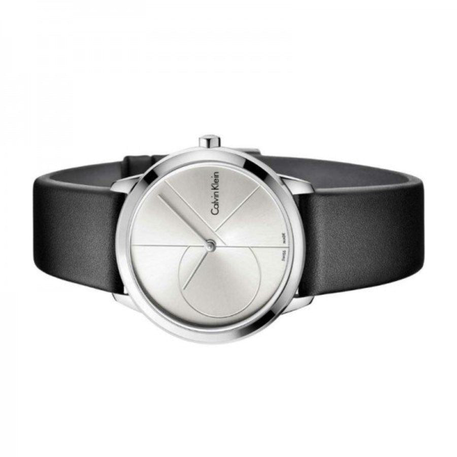  Shop Authentic Calvin Klein Minimal Silver Dial Black Leather Strap Watch for Men - K3M221CY - Luxxuri