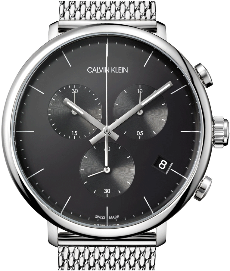  Shop Authentic Calvin Klein High Noon Chronograph Black Dial Silver Mesh Bracelet Watch for Men - K8M27121 - Luxxuri