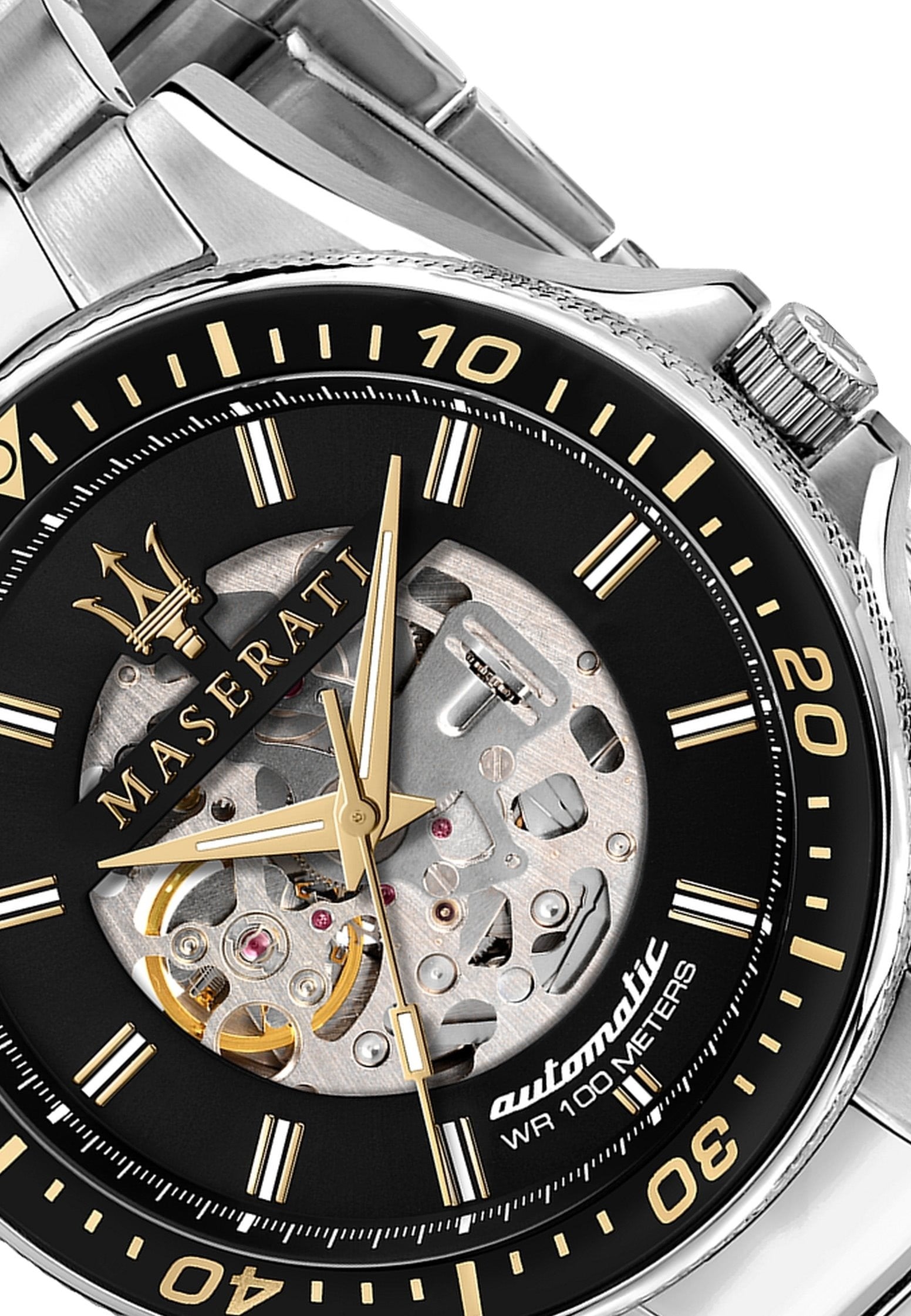 Maserati SFIDA Automatic Black Dial Silver Steel Strap Watch For Men - R8823140002