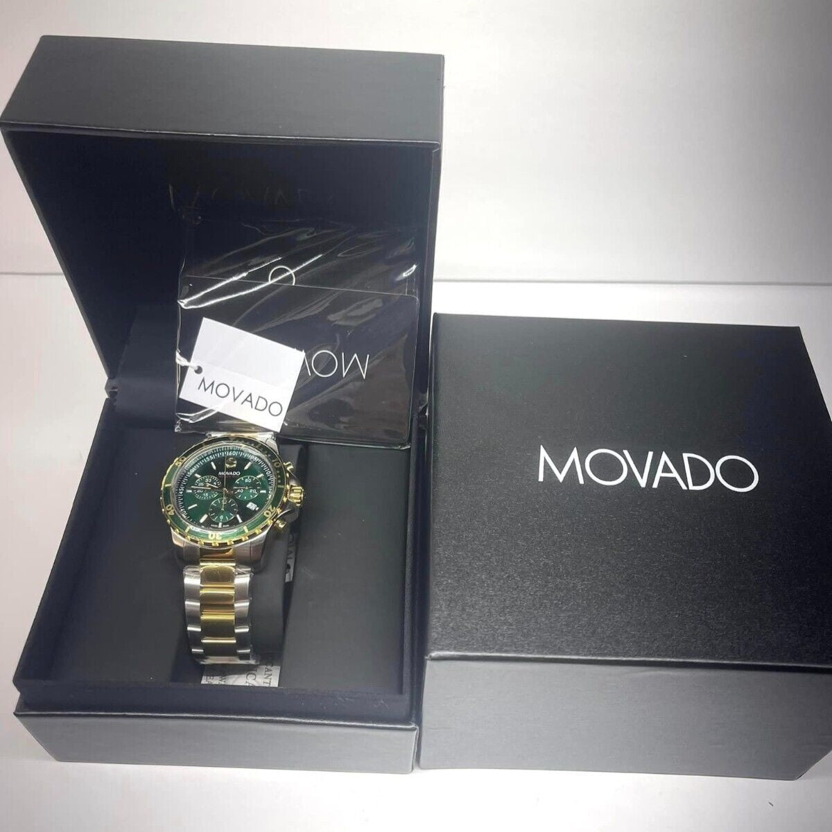Movado Series 800 Chronograph Green Dial Two Tone Steel Strap Watch For Men - 2600148