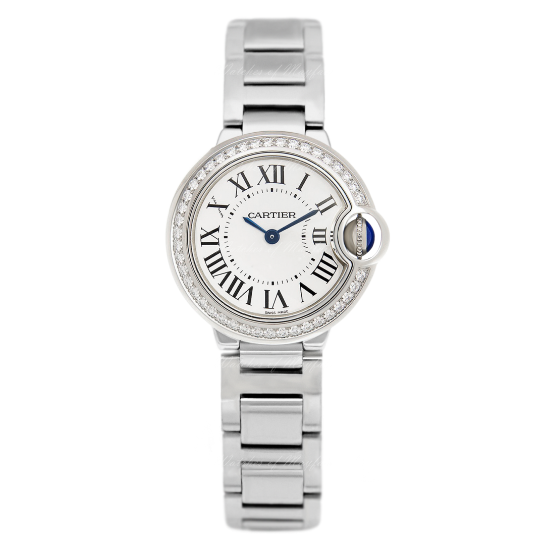 Cartier Ballon Bleu De Cartier Diamonds White Dial Silver Steel Strap Watch for Women - W4BB0015