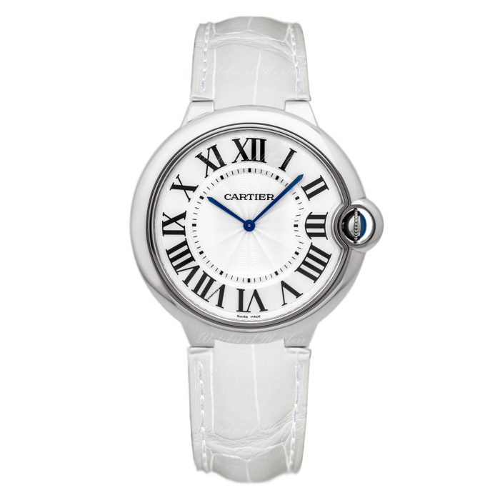  Shop Authentic Cartier Ballon Bleu de Cartier Silver Dial White Leather Strap Watch for Women - W6920087 - Luxxuri