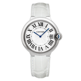  Shop Authentic Cartier Ballon Bleu de Cartier Silver Dial White Leather Strap Watch for Women - W6920087 - Luxxuri