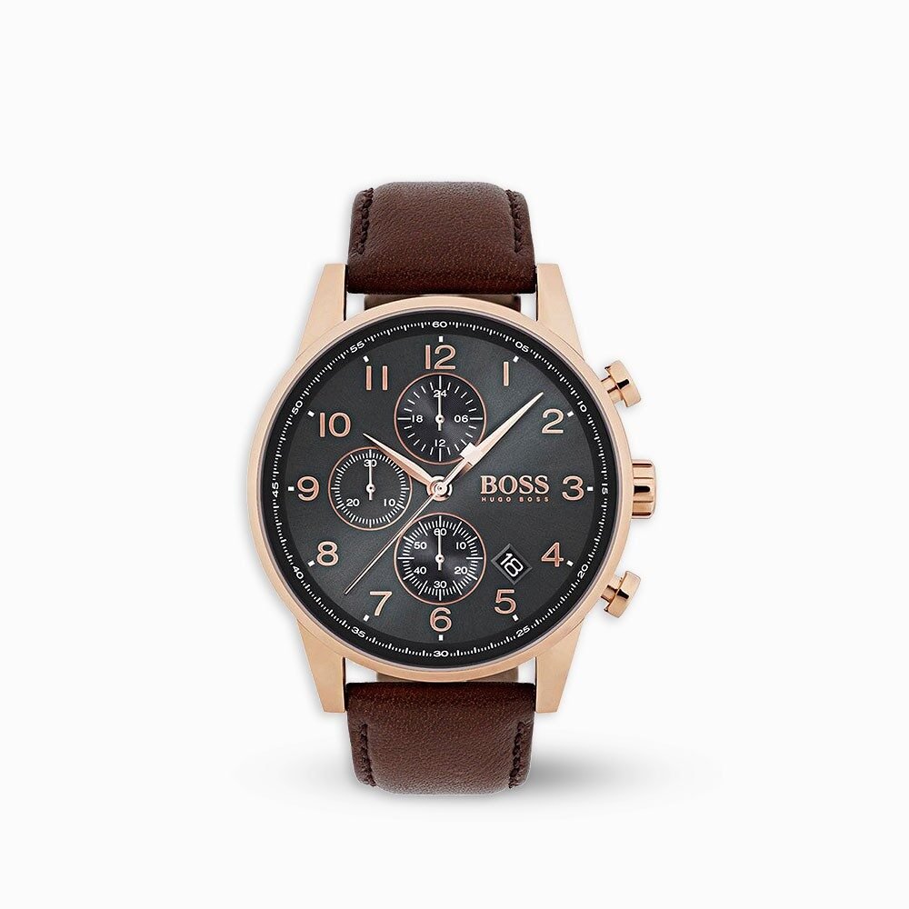  Shop Authentic Hugo Boss Navigator Grey Dial Brown Leather Strap Watch for Men - 1513496 - Luxxuri
