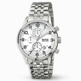  Shop Authentic Hugo Boss Aeroliner Chronograph Quartz White Dial Silver Steel Strap Watch For Men - HB1512445 - Luxxuri