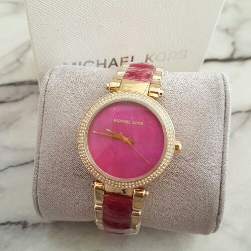  Shop Authentic Michael Kors Parker Pink Mother of Pearl Dial Two Tone Steel Strap Watch for Women - MK6490 - Luxxuri