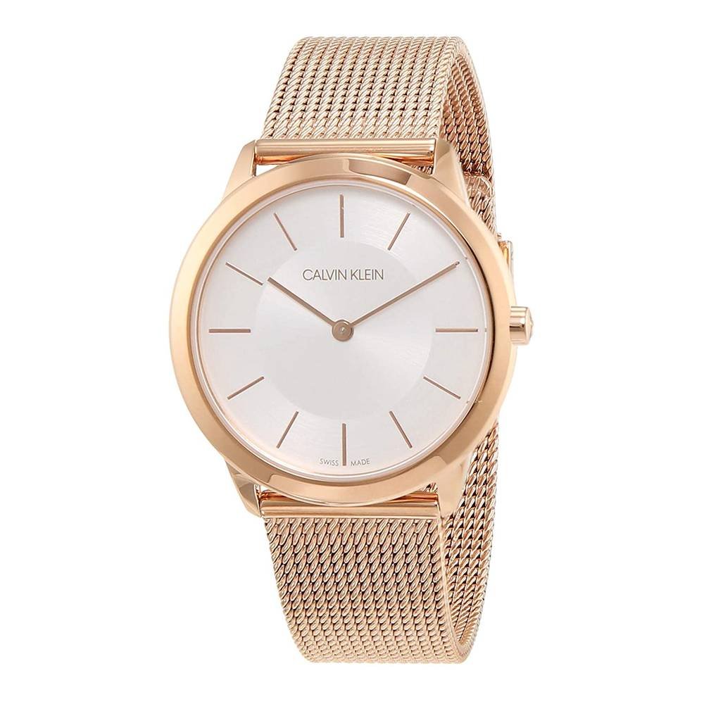  Shop Authentic Calvin Klein Minimal White Dial Rose Gold Mesh Bracelet Watch for Women - K3M22626 - Luxxuri
