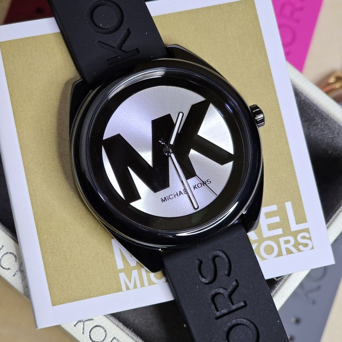  Shop Authentic Michael Kors Janelle Quartz Silver Dial Black Rubber Strap Watch For Women - MK7138 - Luxxuri