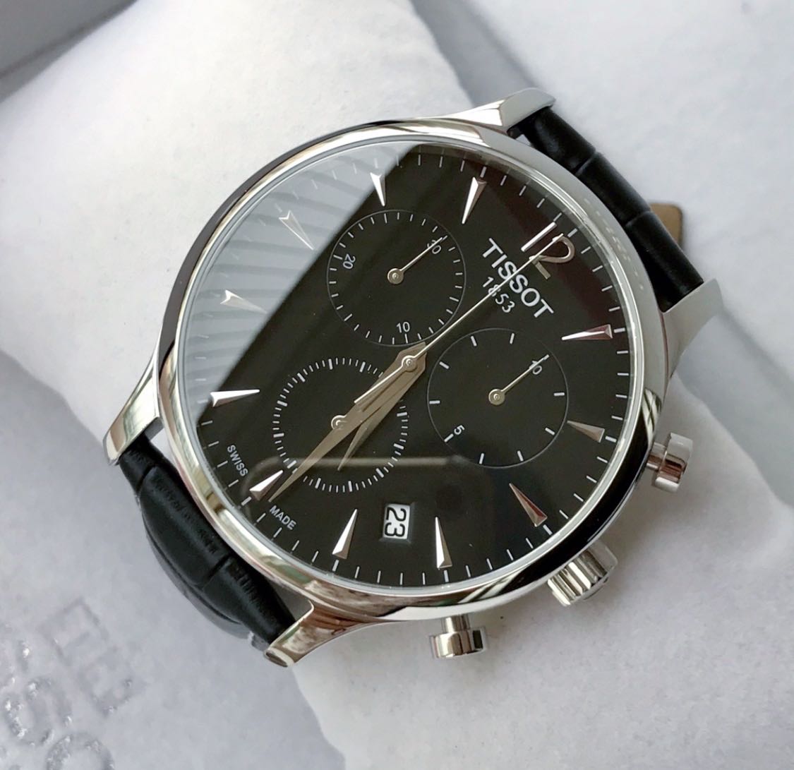  Shop Authentic Tissot Tradition Chronograph Black Dial Black Leather Strap Watch For Men - T0636171605700 - Luxxuri