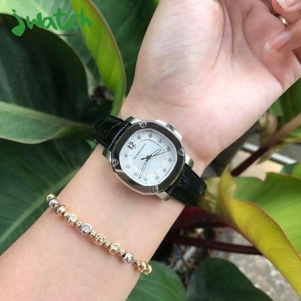  Shop Authentic Burberry The Britain Diamonds White Dial Black Leather Strap Watch for Women - BBY1806 - Luxxuri