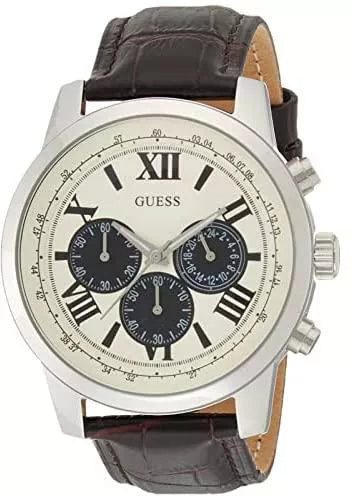  Shop Authentic Guess Chronograph Quartz White Dial Brown Leather Strap Watch For Men - W0380G1 - Luxxuri