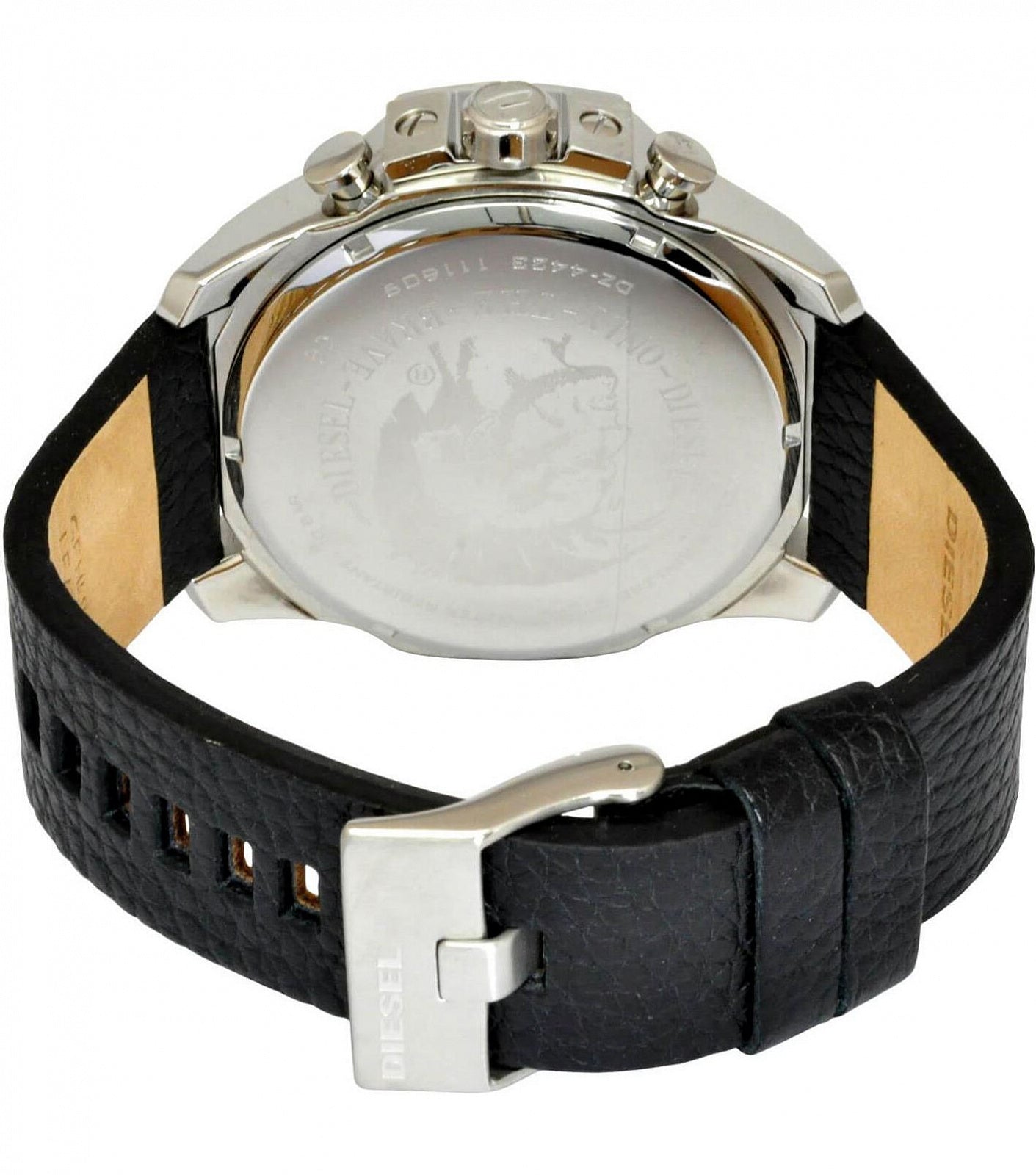  Shop Authentic Diesel Mega Chief Chronograph Blue Dial Black Leather Strap Watch For Men - DZ4423 - Luxxuri