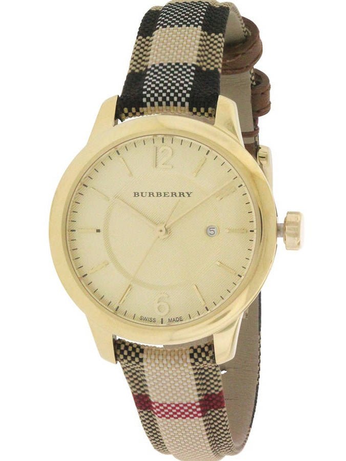  Shop Authentic Burberry Classic Champagne Gold Dial Horseferry Leather Strap Watch for Women - BU10104 - Luxxuri