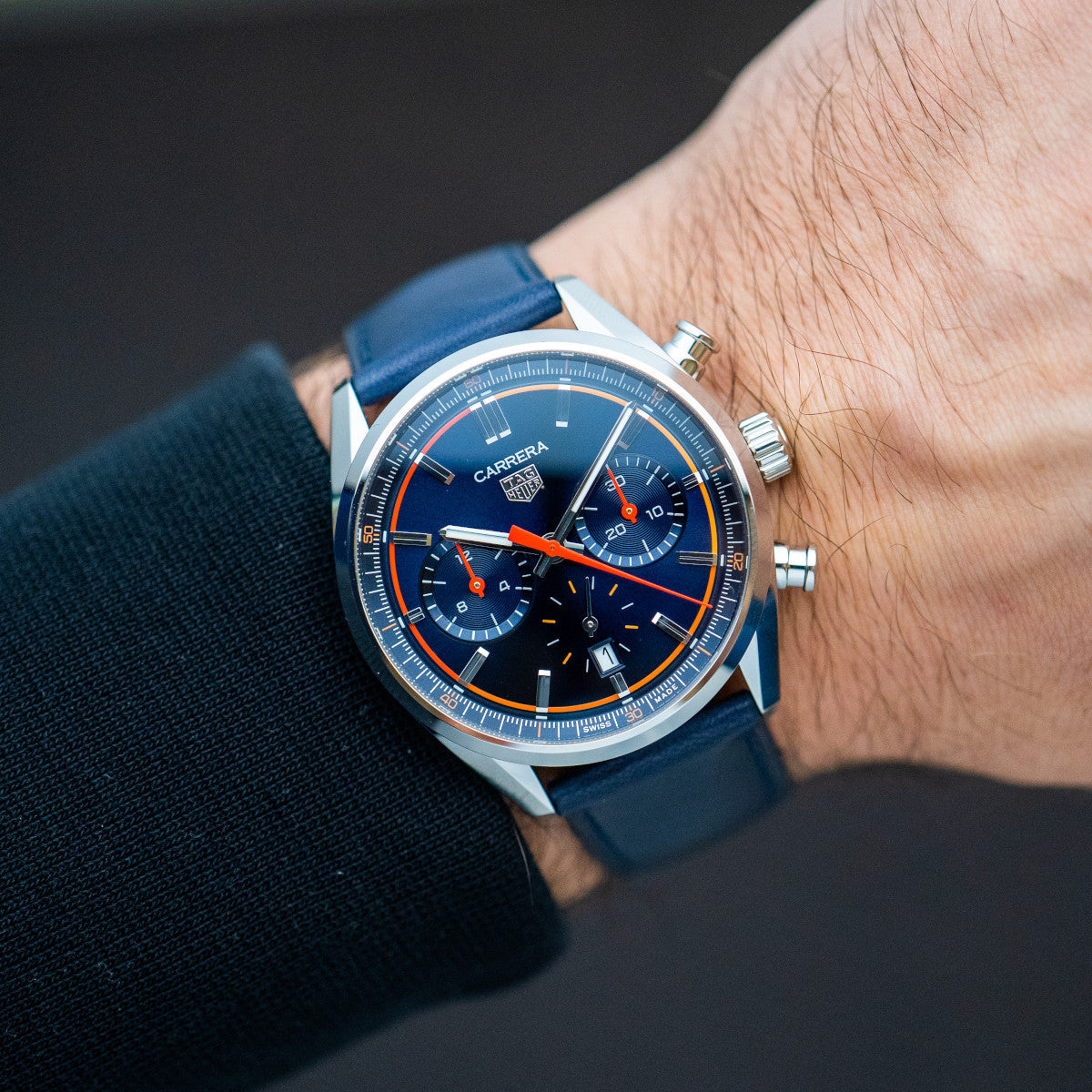  Shop Authentic Tag Heuer Carrera Chronograph Blue Dial Blue Leather Strap Watch for Men - CBN201D.FC6543 - Luxxuri