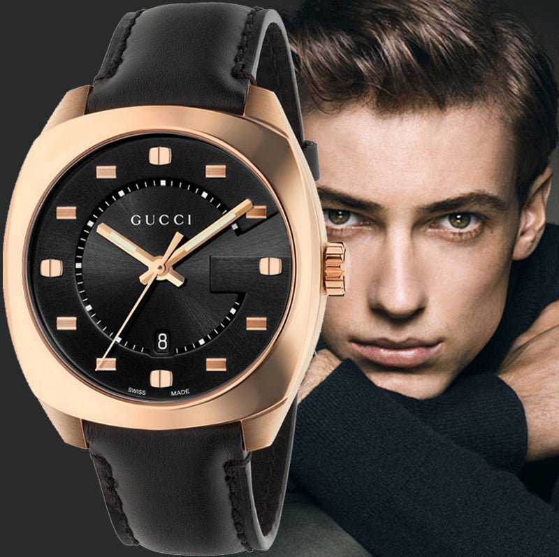  Shop Authentic Gucci GG2570 Quartz Black Dial Black Leather Strap Watch For Men - YA142309 - Luxxuri