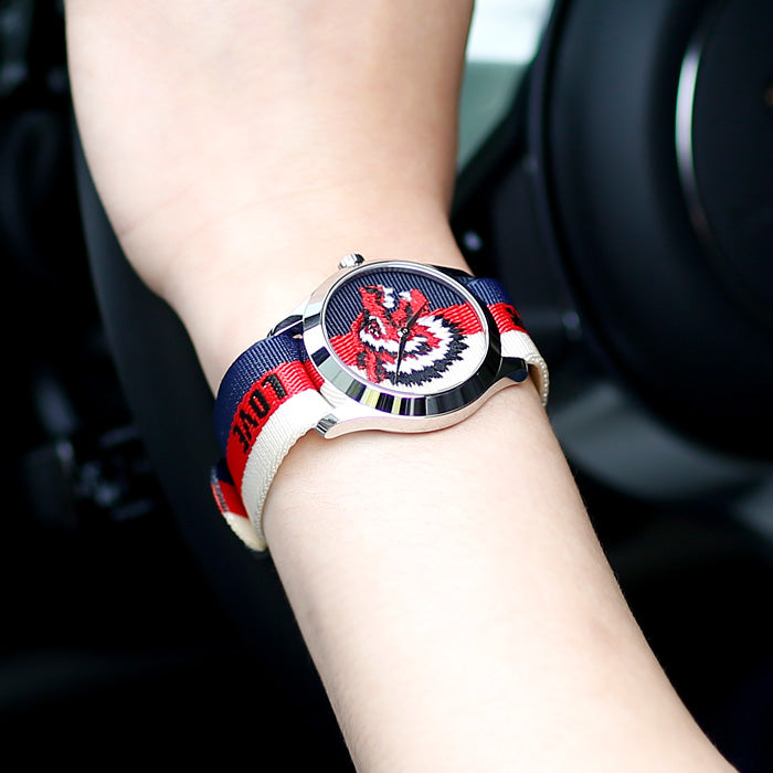  Shop Authentic Gucci G Timeless Quartz White Red Blue Dial Multicolored NATO Strap Watch For Men - YA1264059 - Luxxuri