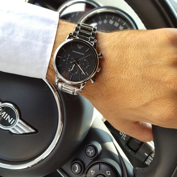  Shop Authentic Emporio Armani Chronograph Black Dial Silver Steel Strap Watch For Men - AR1853 - Luxxuri