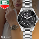  Shop Authentic Tag Heuer Aquaracer Quartz Black Dial Silver Steel Strap Watch for Women - WAY131M.BA0748 - Luxxuri