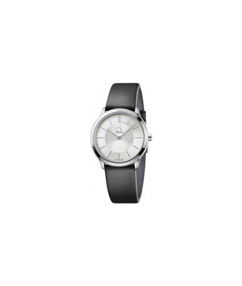  Shop Authentic Calvin Klein Minimal Silver Dial Black Leather Strap Watch for Women - K3M221C6 - Luxxuri