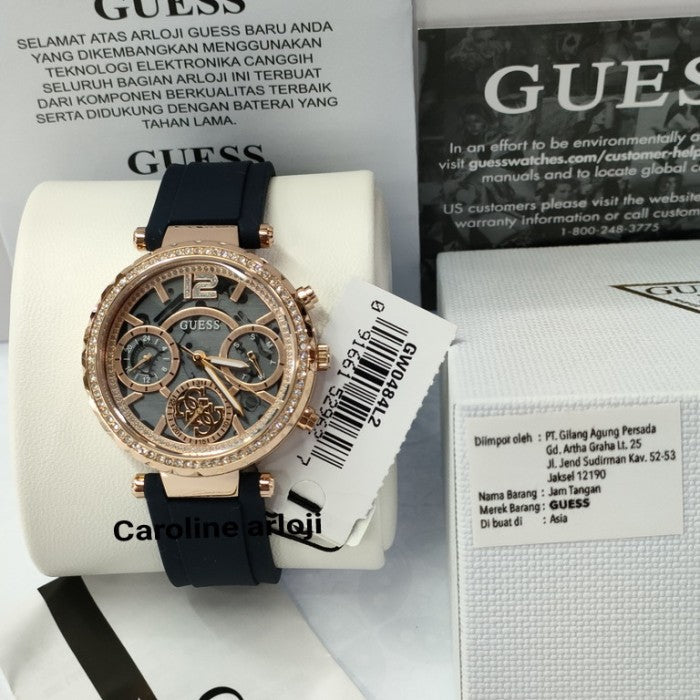  Shop Authentic Guess Solistice Diamonds Roe Gold Dial Black Rubber Strap Watch for Women - GW0484L2 - Luxxuri