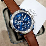  Shop Authentic Fossil Bronson Chronograph Luggage Blue Dial Brown Leather Strap Watch for Men - FS5829 - Luxxuri
