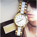  Shop Authentic Michael Kors Slim Runway Quartz White Dial Two Tone Steel Strap Watch For Women - MK4295 - Luxxuri