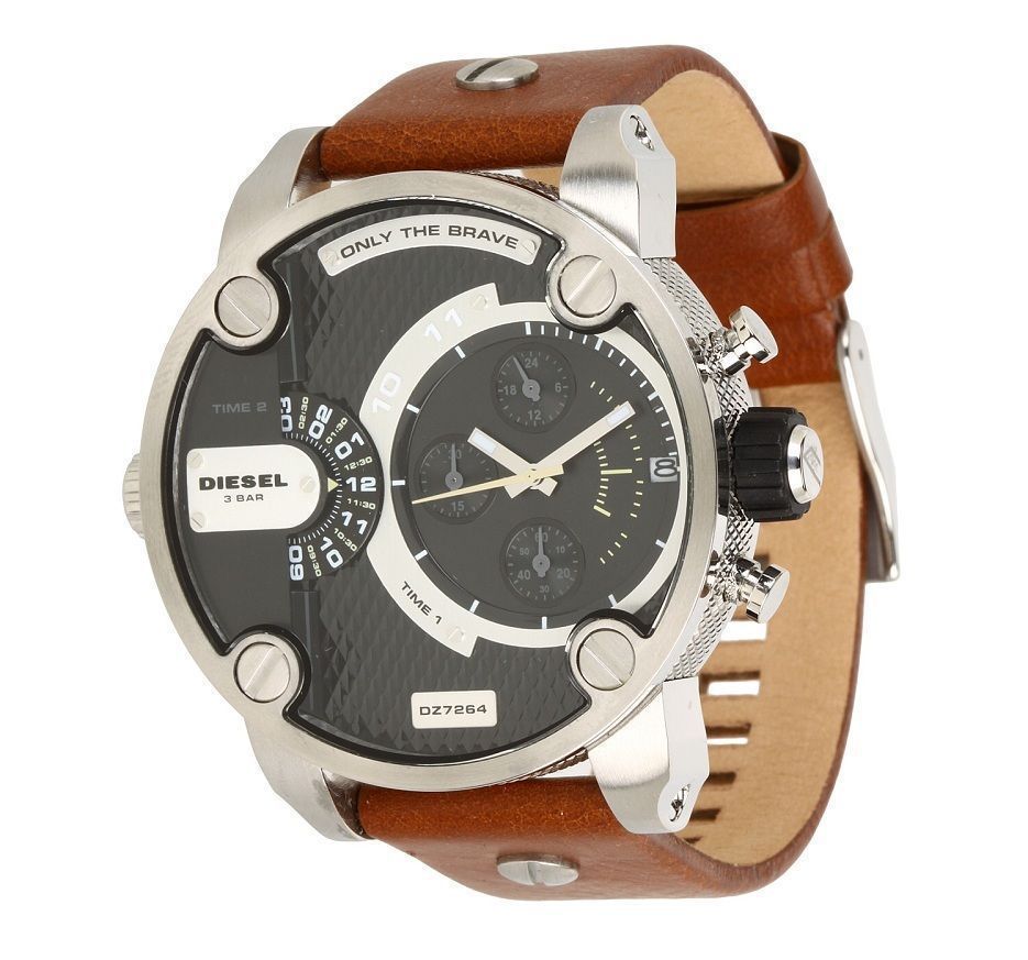  Shop Authentic Diesel SBA Dual Time Black Dial Brown Leather Strap Watch For Men - DZ7264 - Luxxuri