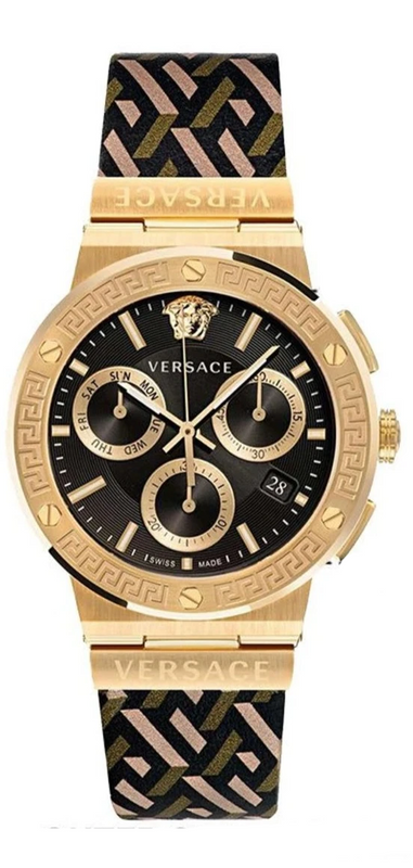  Shop Authentic Versace Greca Chronograph Black Dial Brown Leather Strap Watch For Men - VEZ900621 - Luxxuri