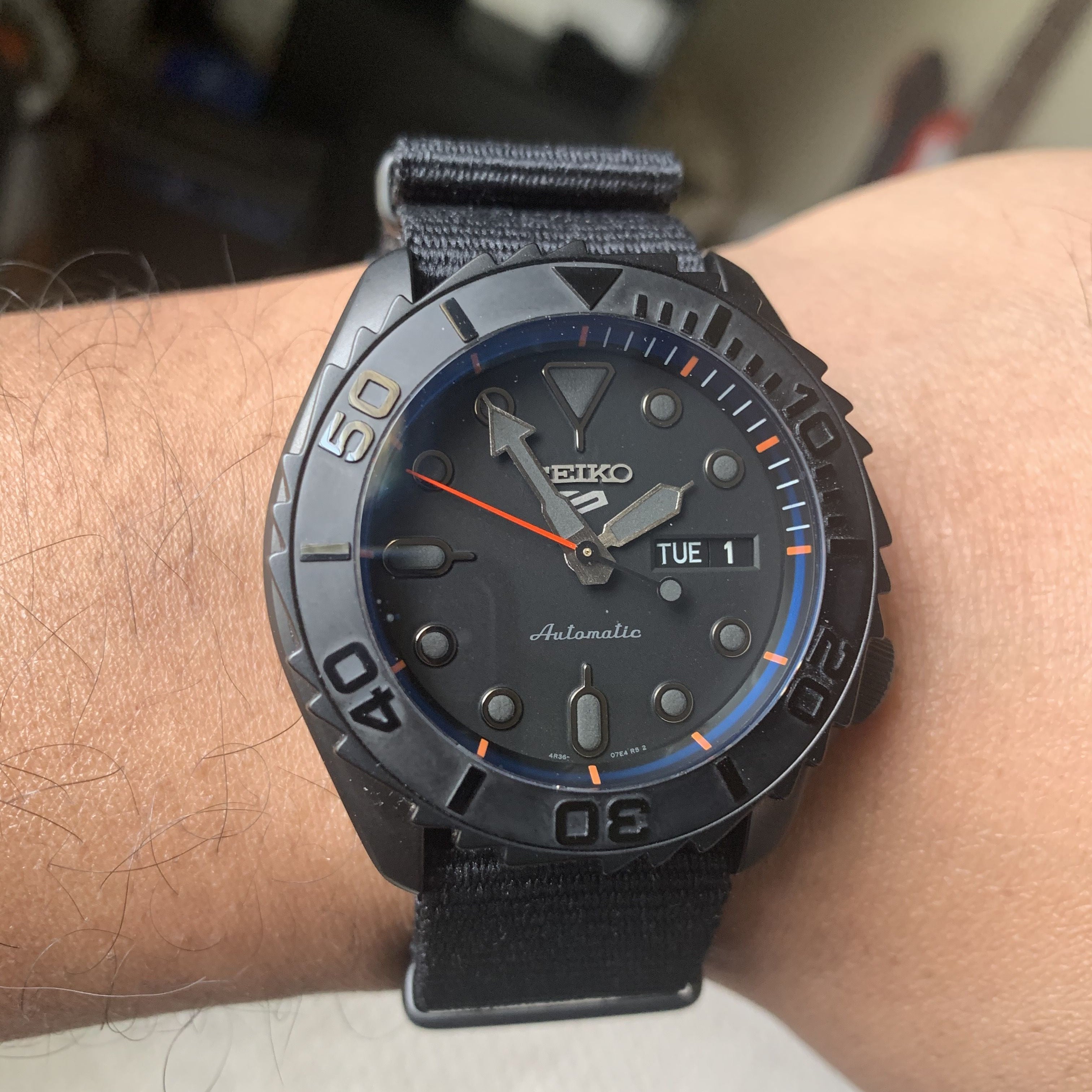 Seiko 5 Sports Automatic Black Dial Black NATO Strap Watch For Men - SRPD79K1