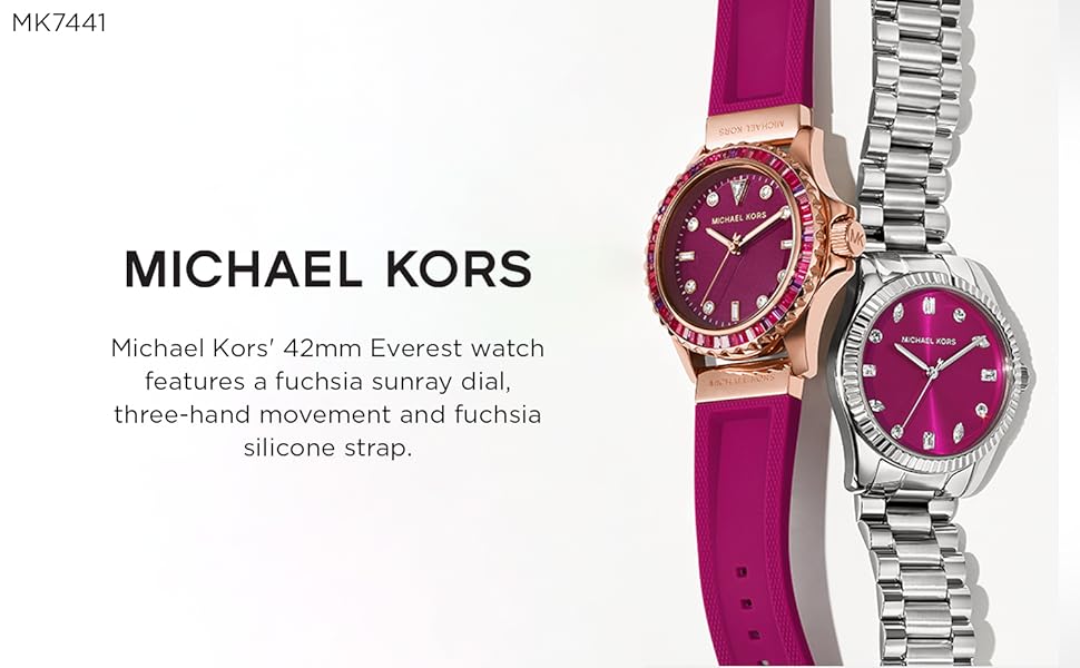 Michael Kors Everest Pave Crystals Pink Dial Pink Rubber Strap Watch for Women - MK7441