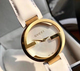  Shop Authentic Gucci G Interlocking White Dial White Leather Strap Watch For Women - YA133327 - Luxxuri