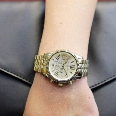  Shop Authentic Michael Kors Lexington Chronograph Gold Dial Gold Steel Strap Watch for Women - MK5556 - Luxxuri