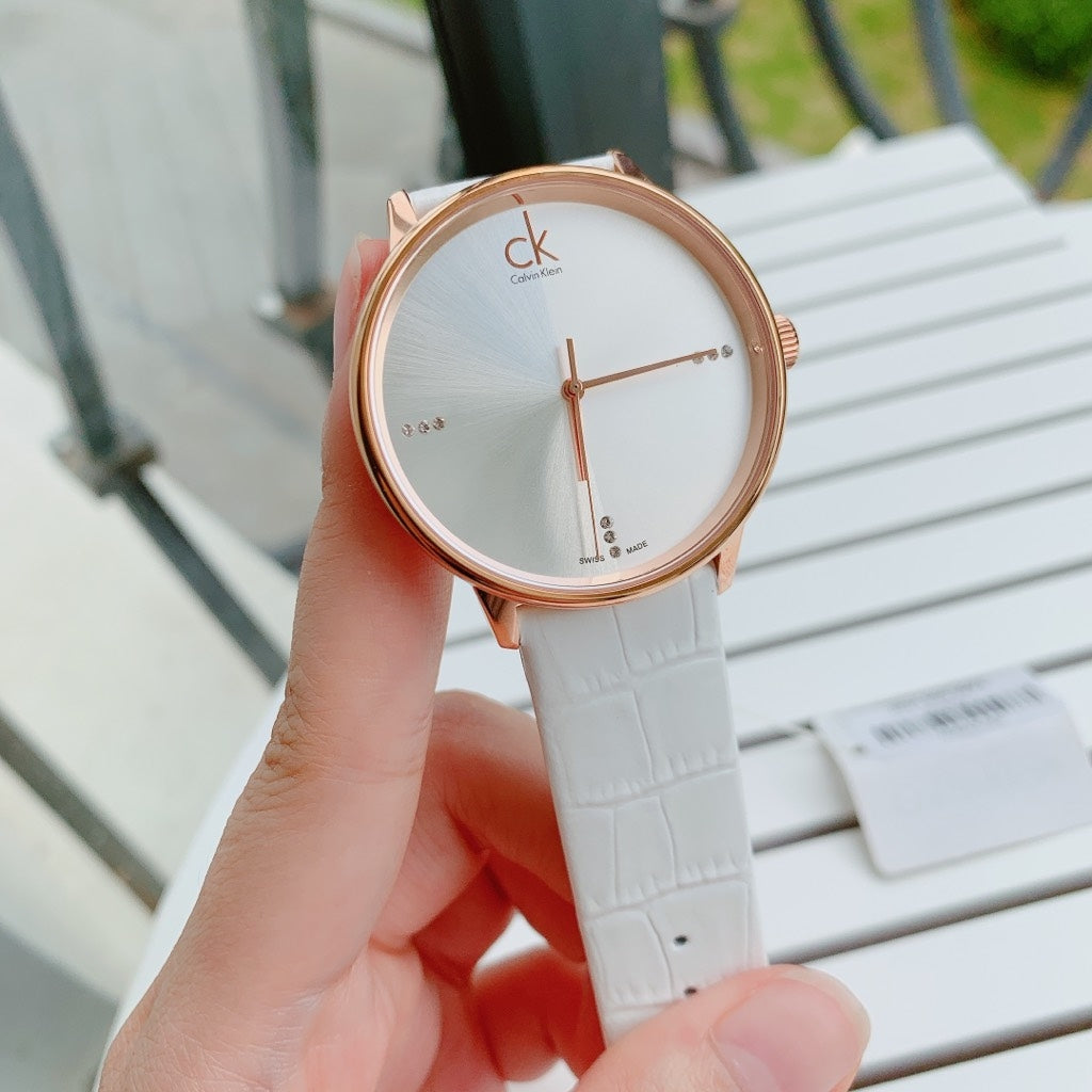  Shop Authentic Calvin Klein Accent White Dial White Leather Strap Watch for Men - K2Y2X6KW - Luxxuri