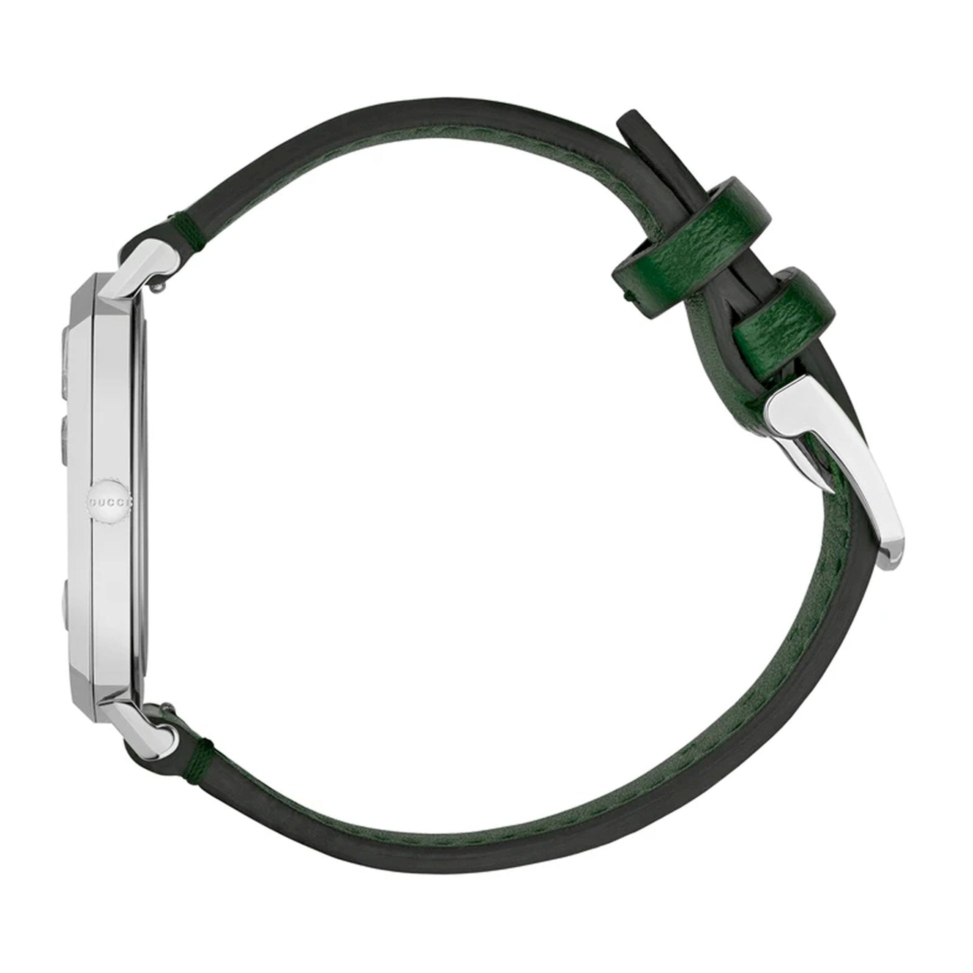  Shop Authentic Gucci Grip Silver Dial Green Leather Strap Unisex Watch - YA157412 - Luxxuri