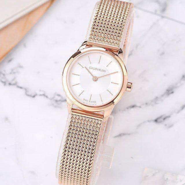  Shop Authentic Calvin Klein Minimal White Dial Rose Gold Mesh Bracelet Watch for Women - K3M23626 - Luxxuri