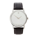  Shop Authentic Movado Museum Silver Dial Black Leather Strap Watch For Women - 2100003 - Luxxuri