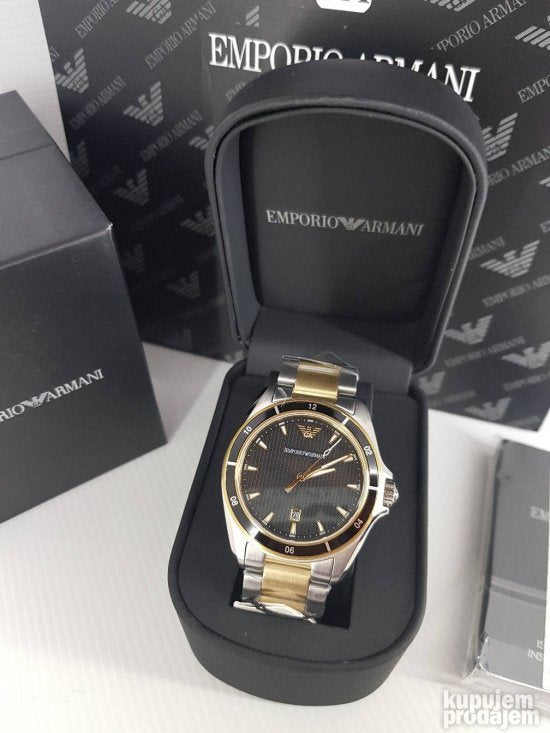  Shop Authentic Emporio Armani Quartz Black Dial Two Tone Steel Strap Watch For Men - AR80017 - Luxxuri
